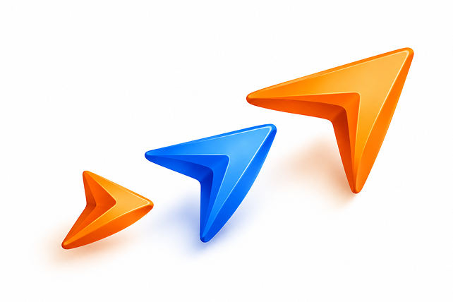 Three arrows of increasing size pointing up and to the right, symbolizing growth